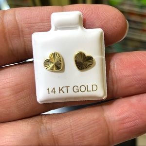 14 Karat Solid Gold Diamond Cut Heart Stud